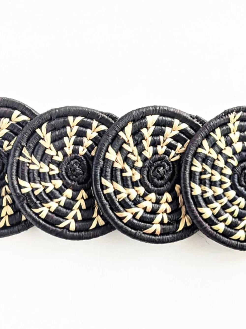 Black White Woven Raffia Grass Drink Coasters - Set of 4 | Boho African Decor